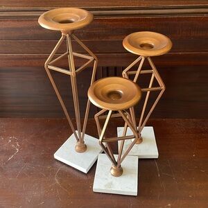 3 Copper Tone Candlestick Holders